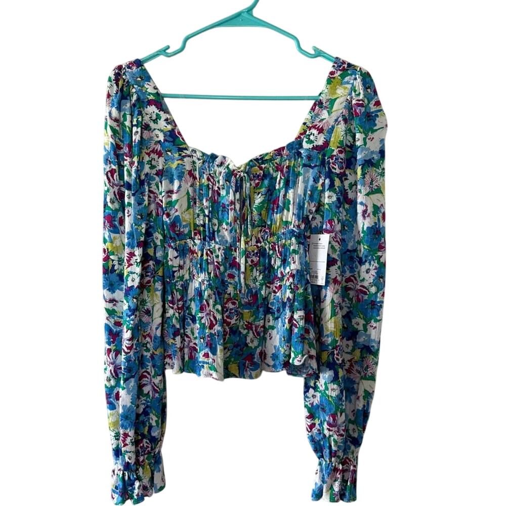 NWT SO Juniors Blue Floral Cropped Blouse sz XS